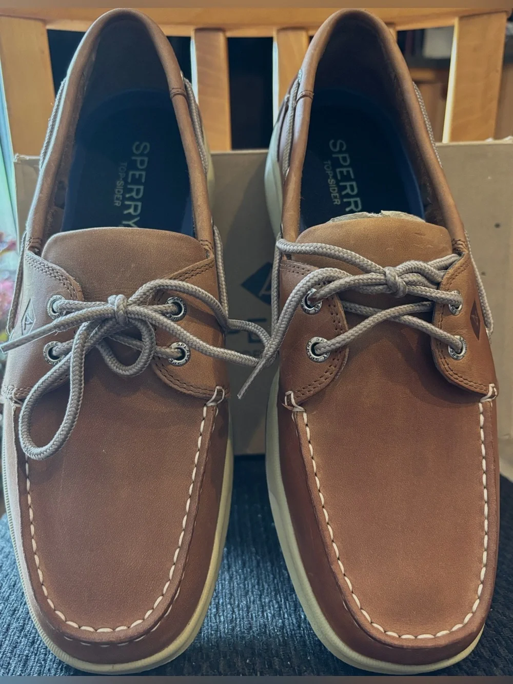 Sperry Intrepid Boat Shoes, Cognac Leather with Breathable Sides, NIB Retail $89
